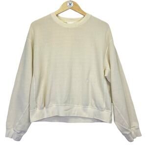 Helmut Lang Cream Waffle Knit Military Sweatshirt Womens Sz M Oversized Neutral